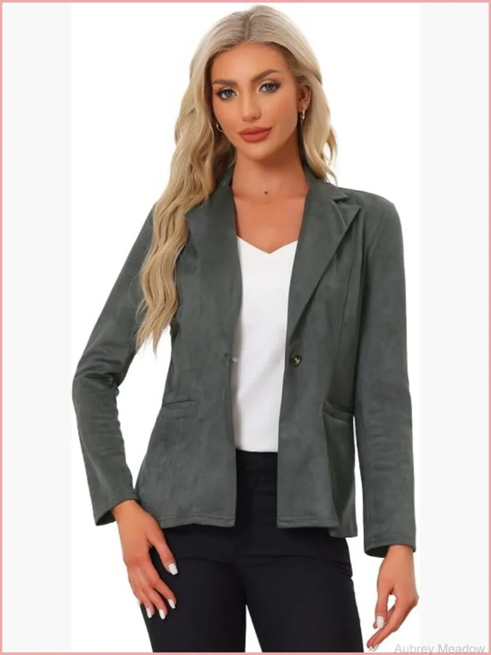 Faux Suede Casual Blazer with Lapel Collar Long Sleeve Work Office Jacket